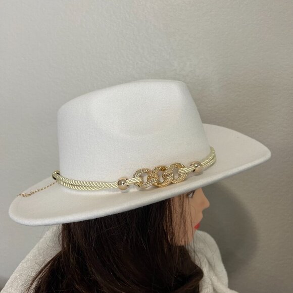 NWOT White Cowboy Hat w/Gold Sequin Rope Hat Band SKU 140 main image 6